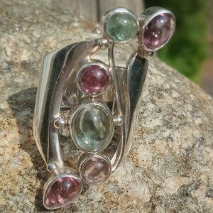 Unique Pink Tourmaline & Aquamarine 925 Ring